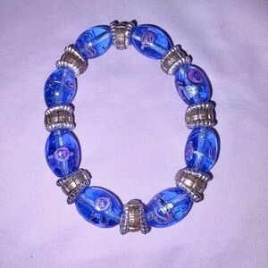Blue Glass Bead Stretch Bracelet
